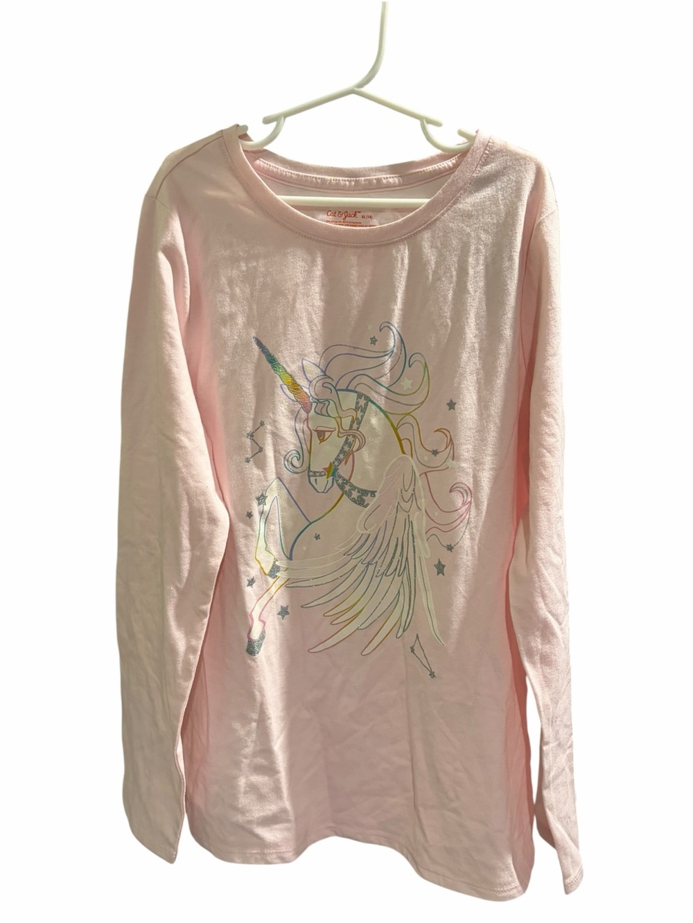 Cat & Jack Girls XL 14 Pink Unicorn Pegasus Graphic Long Sleeve Shirt